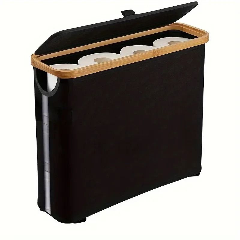 Large Toilet Paper Storage Basket With Lid And Bamboo Frame 2
