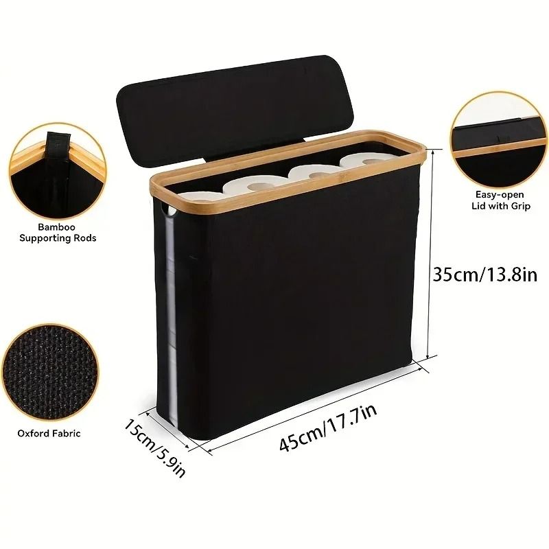 Large Toilet Paper Storage Basket With Lid And Bamboo Frame 8