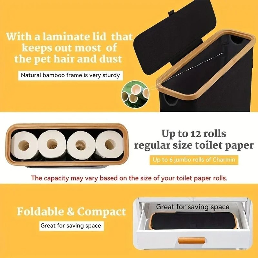 Large Toilet Paper Storage Basket With Lid And Bamboo Frame 9
