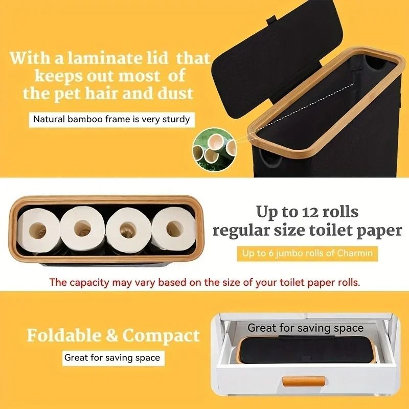 Large Toilet Paper Storage Basket With Lid And Bamboo Frame 9