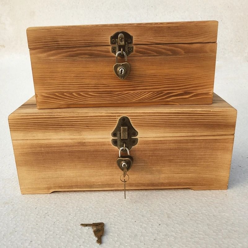Large Pine Wood Locking Storage Box Rectangular Wooden Chest 6