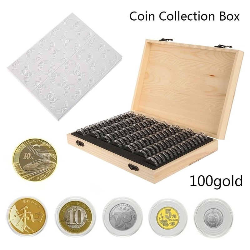 100 Piece Clear Coin Capsule Storage Box Set With Adjustable Pads 0