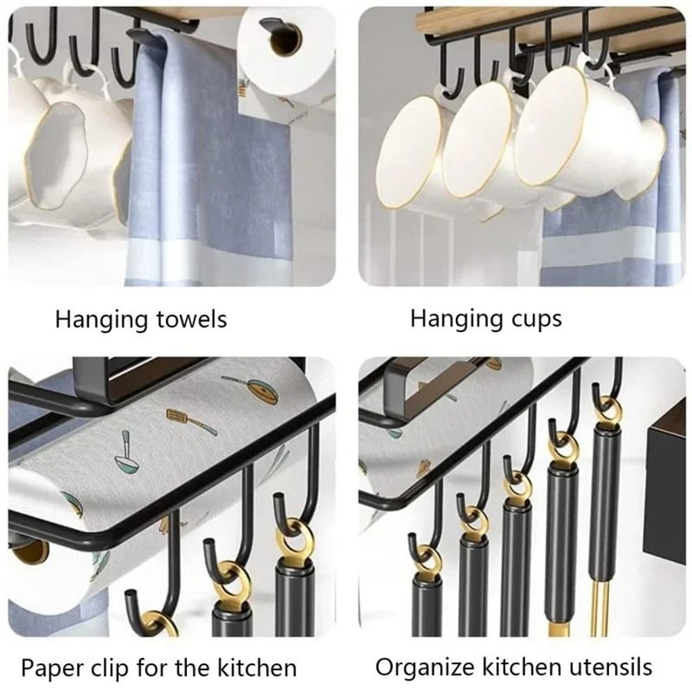 Under Cabinet Hanging Kitchen Organizer Rack With Hooks 5