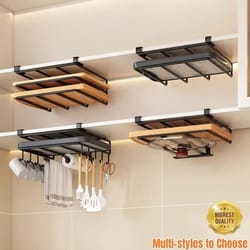 under cabinet hanging kitchen organizer rack with hooks