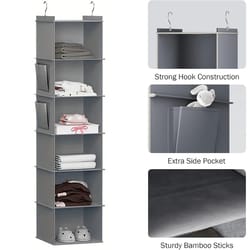 foldable 6 shelf hanging closet organizer with hooks