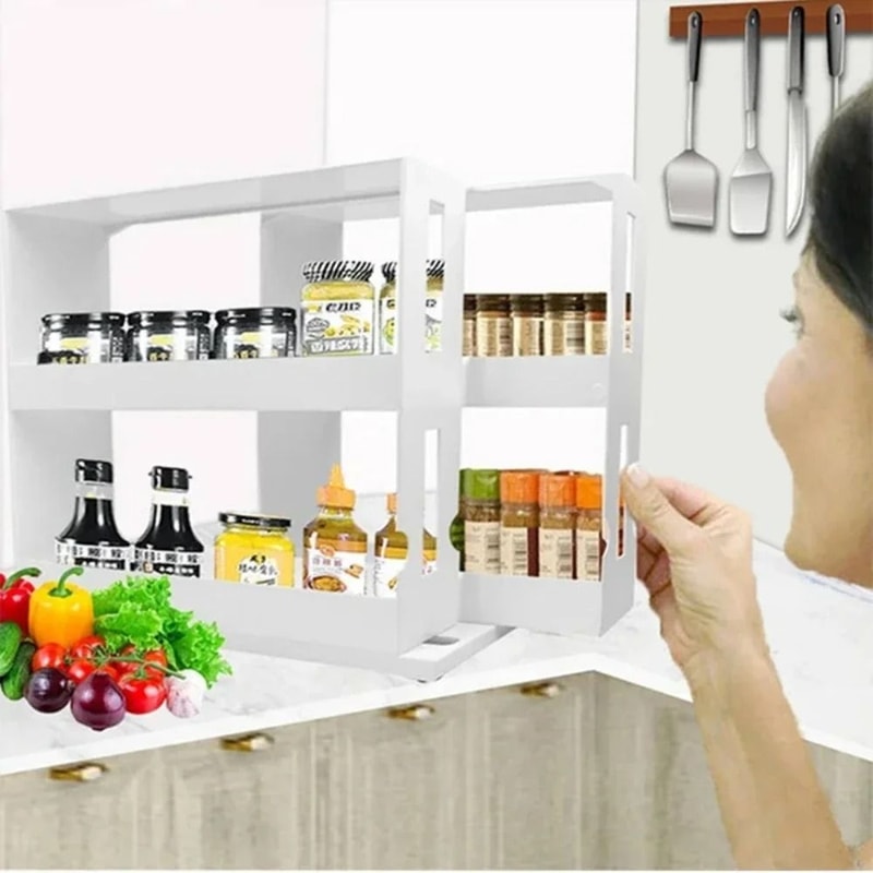 2 Tier Rotating Spice Organizer Rack For Kitchen Cabinet Storage 1