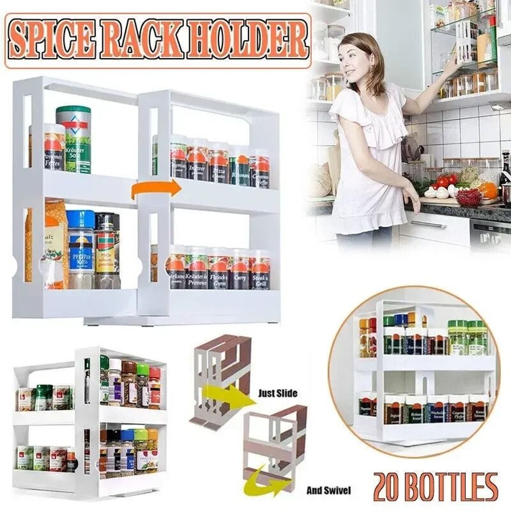 2 Tier Rotating Spice Organizer Rack For Kitchen Cabinet Storage 5