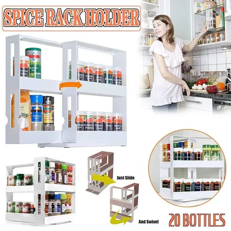 2 Tier Rotating Spice Organizer Rack For Kitchen Cabinet Storage 5