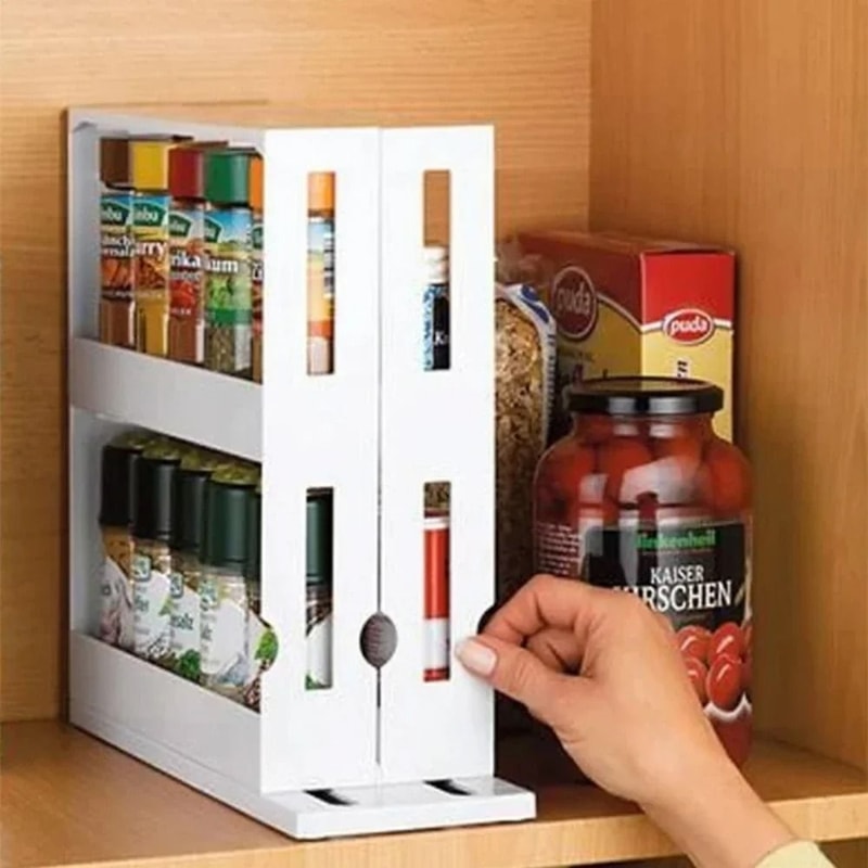 2 Tier Rotating Spice Organizer Rack For Kitchen Cabinet Storage 7
