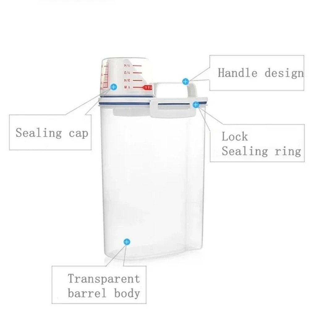 2KG Transparent Airtight Rice Storage Bucket With Measuring Cup 1