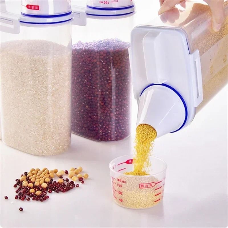 2KG Transparent Airtight Rice Storage Bucket With Measuring Cup 8