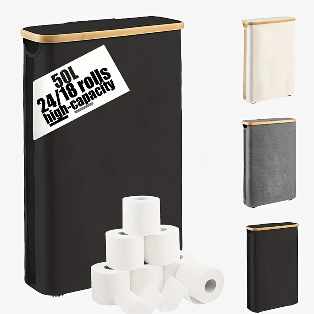 Foldable Bamboo Toilet Paper Storage Box With Anti Slip Base 1