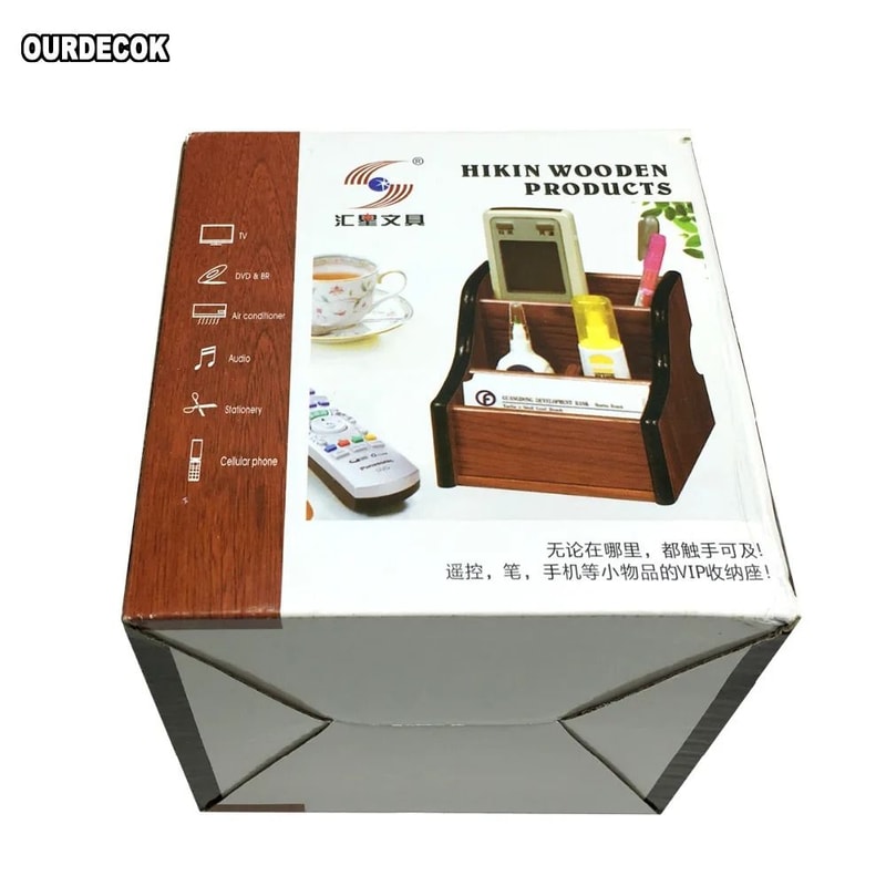 Creative Wooden Remote Control Organizer Box For Coffee Table And Desktop 1