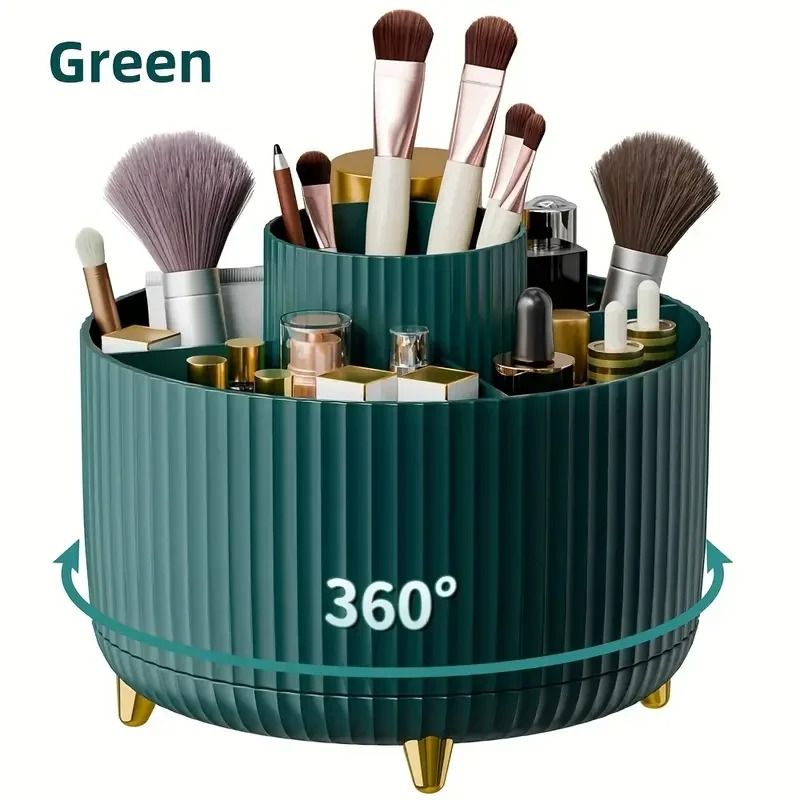 360 Rotating Makeup Brush Holder Organizer With 5 Slot Storage 4