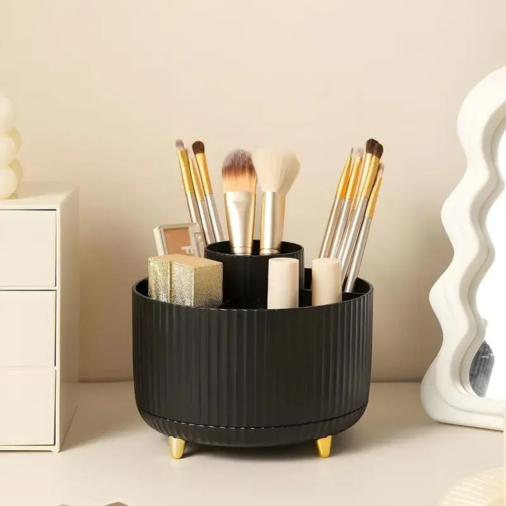 360 Rotating Makeup Brush Holder Organizer With 5 Slot Storage 14