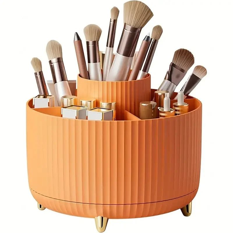 360 Rotating Makeup Brush Holder Organizer With 5 Slot Storage 3