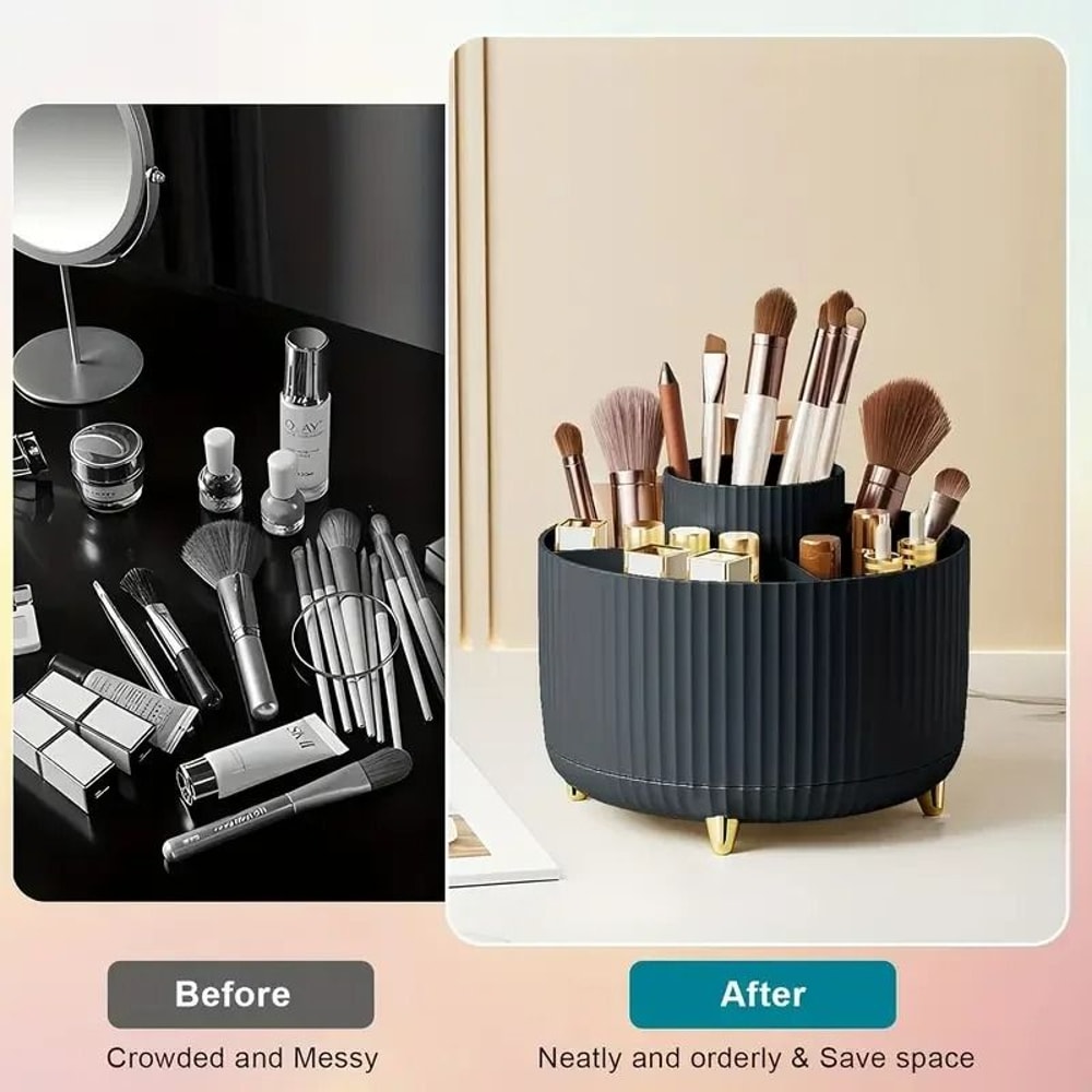 360 Rotating Makeup Brush Holder Organizer With 5 Slot Storage 16