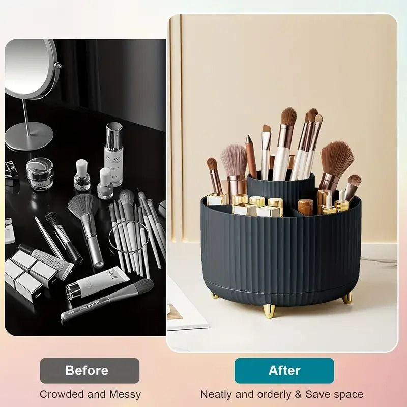 360 Rotating Makeup Brush Holder Organizer With 5 Slot Storage 16