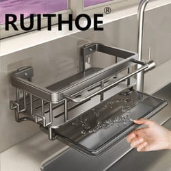 aluminum kitchen sink drain rack with tray and sponge holder