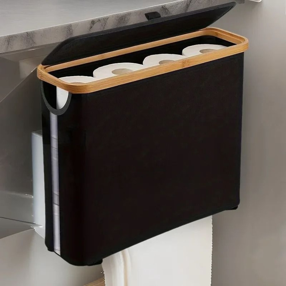 Foldable Bathroom Toilet Paper Storage Basket With Cover 7