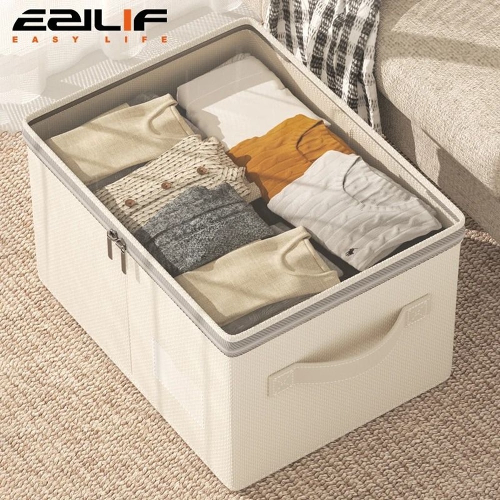 Large Capacity Clothing Storage Box With Lid Foldable Wardrobe Organizer 9