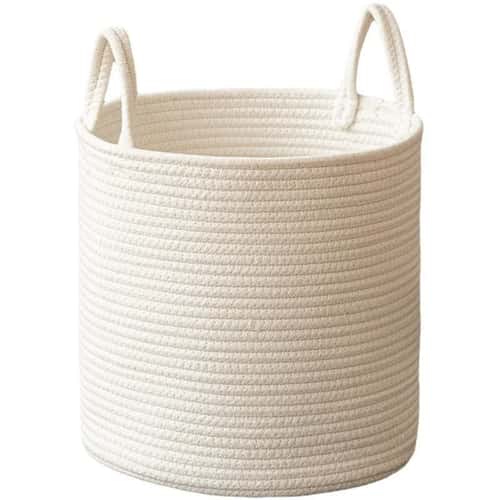 Solid White Cotton Rope Laundry Basket for Toys and Home Storage