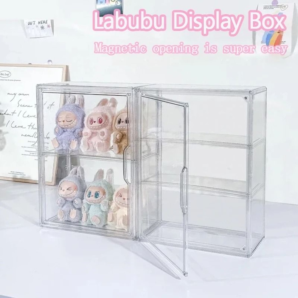 Transparent Acrylic Display Box For Labubu Dustproof Figure Organizer 10