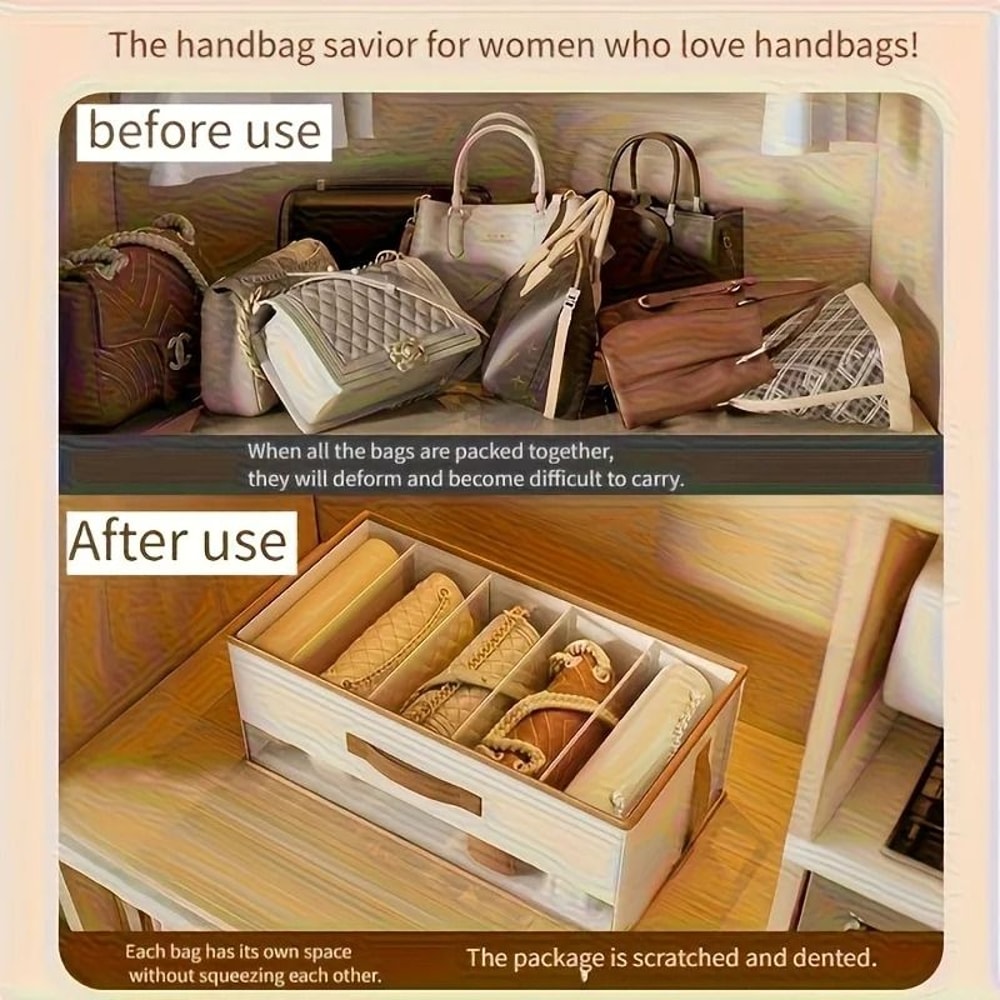 Large Capacity Handbag Organizer Box With Dividers Open Top Wardrobe Storage 2