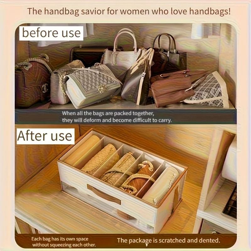 Large Capacity Handbag Organizer Box With Dividers Open Top Wardrobe Storage 2