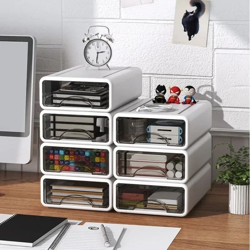 Stackable Plastic Desktop Organizer Drawer Dustproof Storage Box 8