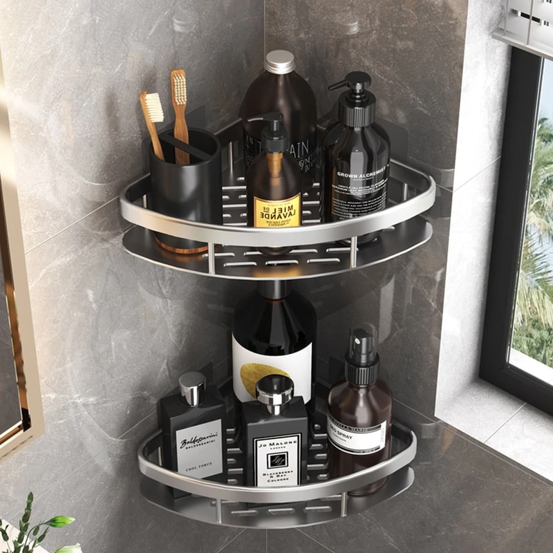 Stainless Steel Bathroom Storage Rack With Suction Cup Anti Rust Shower Shelf 21