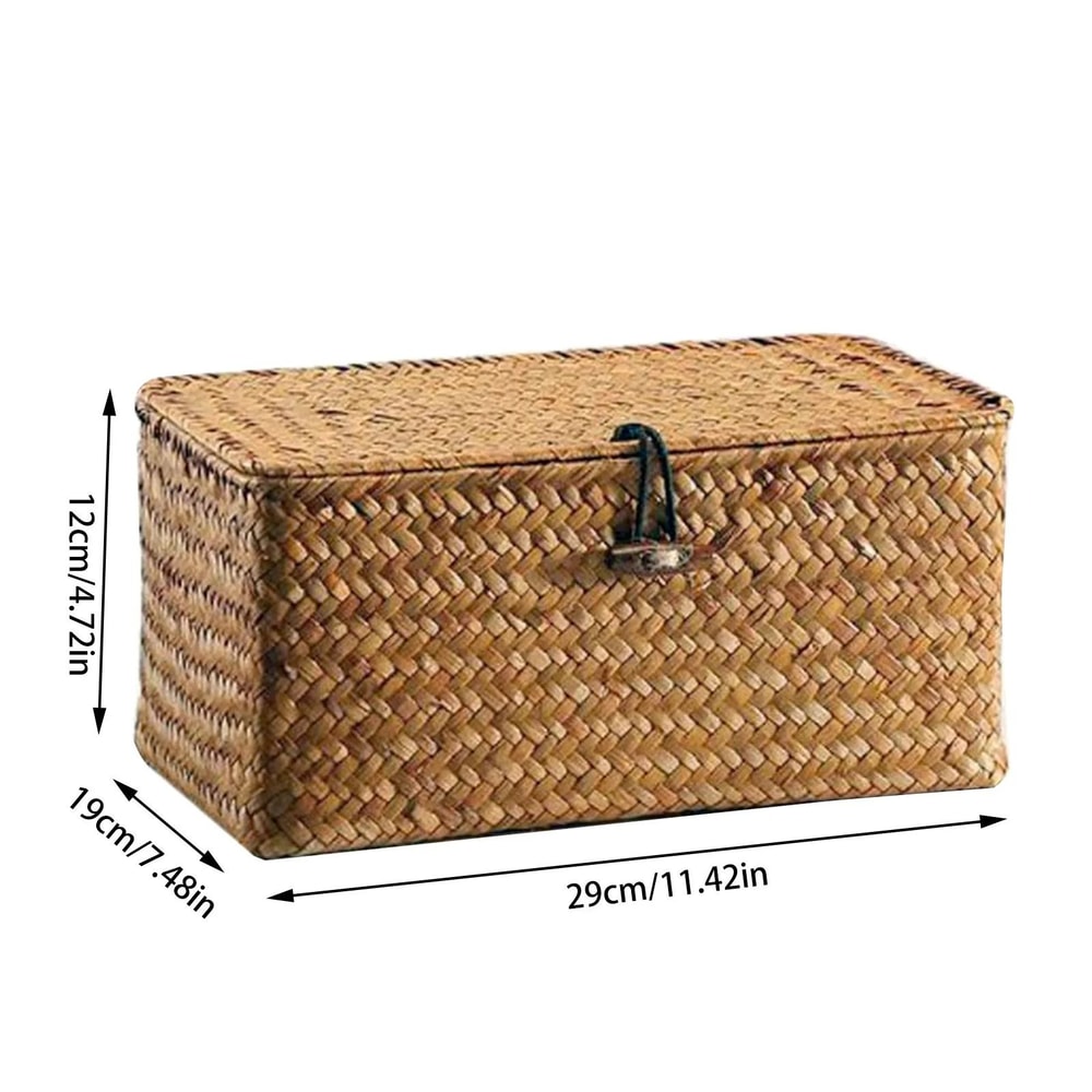 Handmade Wicker Woven Storage Box With Lid Rattan Organizer Basket 2