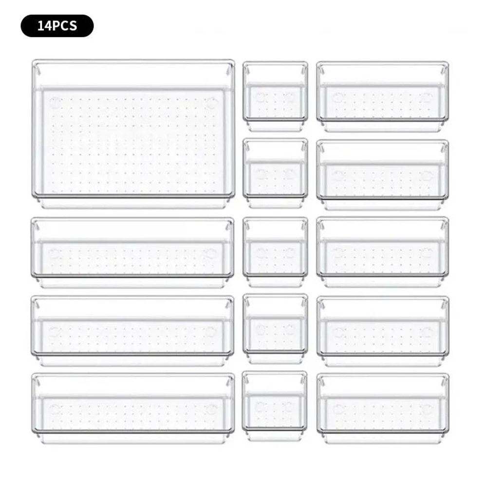 7 Or 14 Piece Clear Drawer Organizer Set Plastic Desk And Dresser Dividers 2