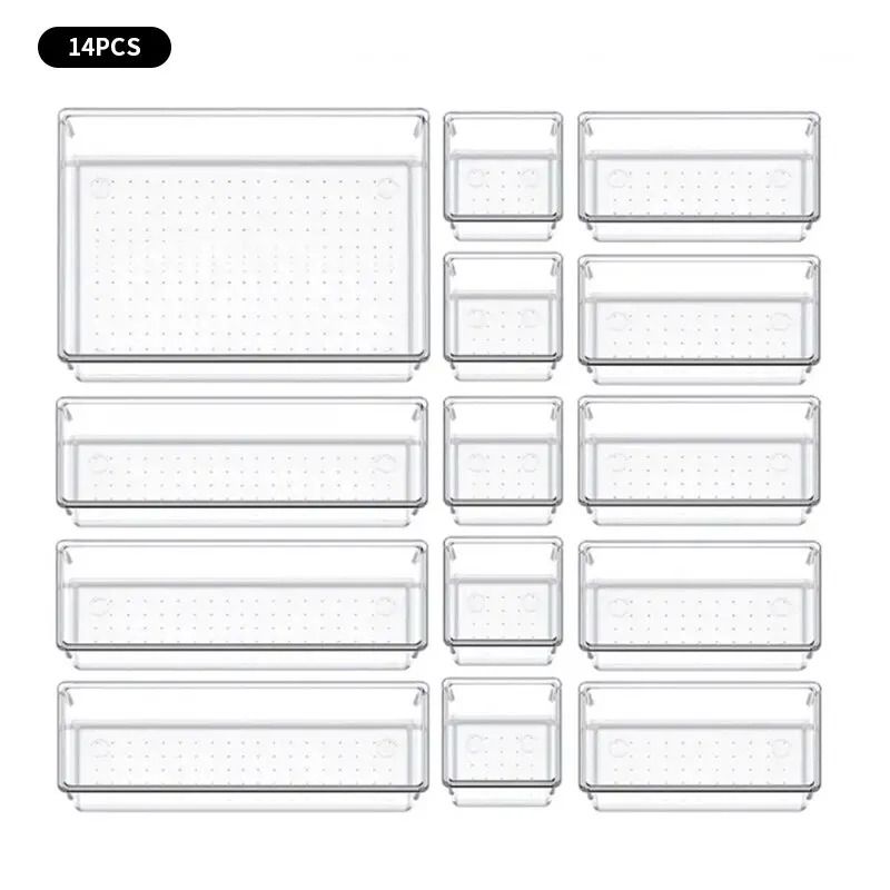 7 Or 14 Piece Clear Drawer Organizer Set Plastic Desk And Dresser Dividers 2