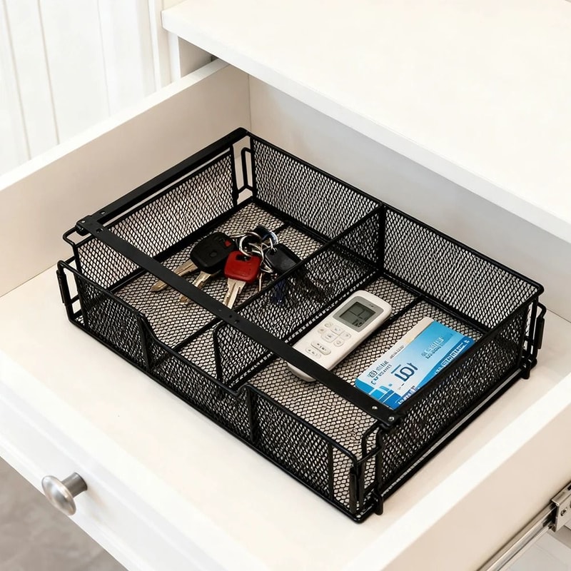 Black Under Desk Drawer Organizer Assembly Storage Basket 1