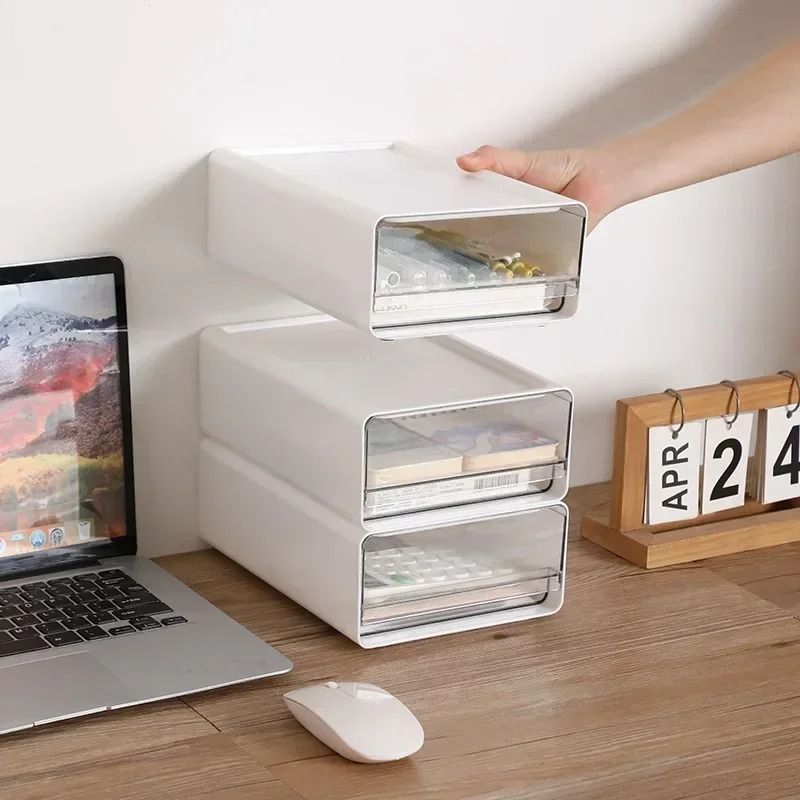 Transparent Desktop Storage Drawer Cabinet Stackable File Organizer 9