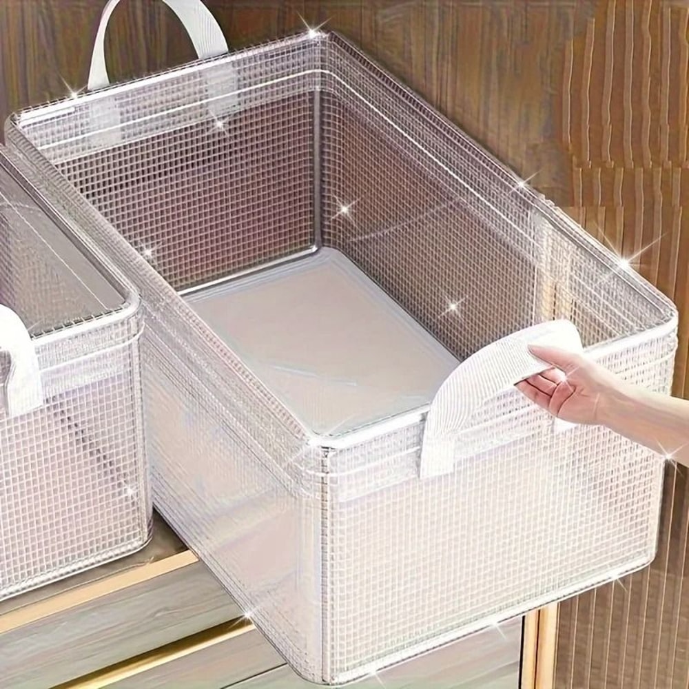 2 Pcs Foldable Transparent PVC Storage Bins Stackable Steel Frame Closet Organizers 2