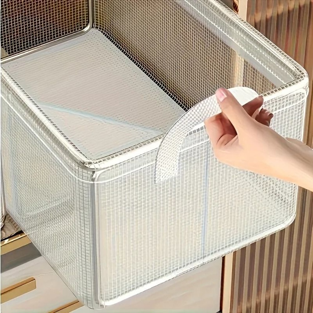 2 Pcs Foldable Transparent PVC Storage Bins Stackable Steel Frame Closet Organizers 4