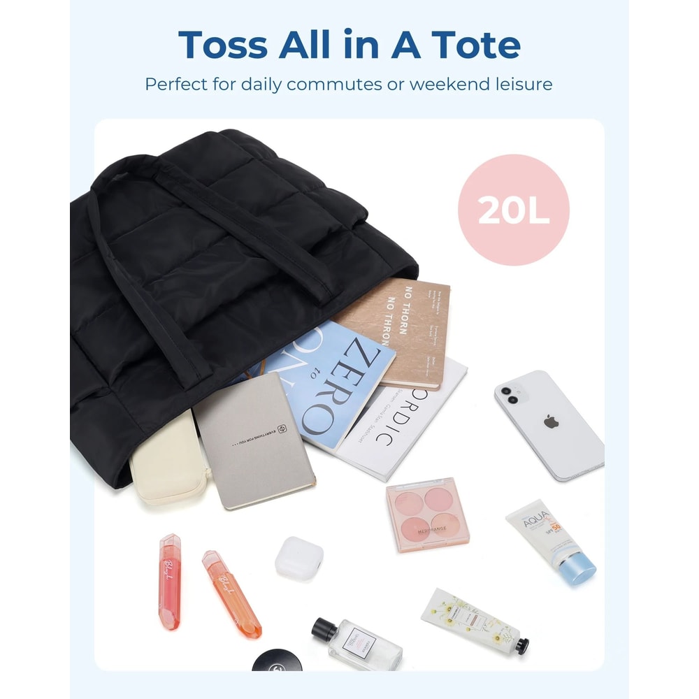 BAGSMART Large Capacity Puffy Tote Bag For Women Lightweight Commuter Handbag 13