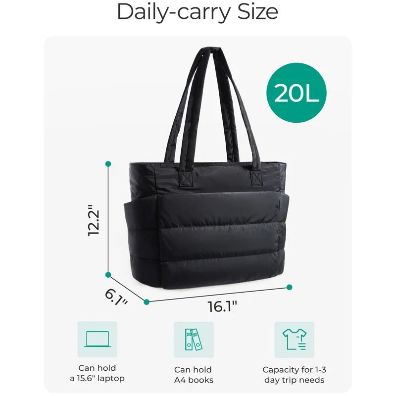 BAGSMART Large Capacity Puffy Tote Bag For Women Lightweight Commuter Handbag 9