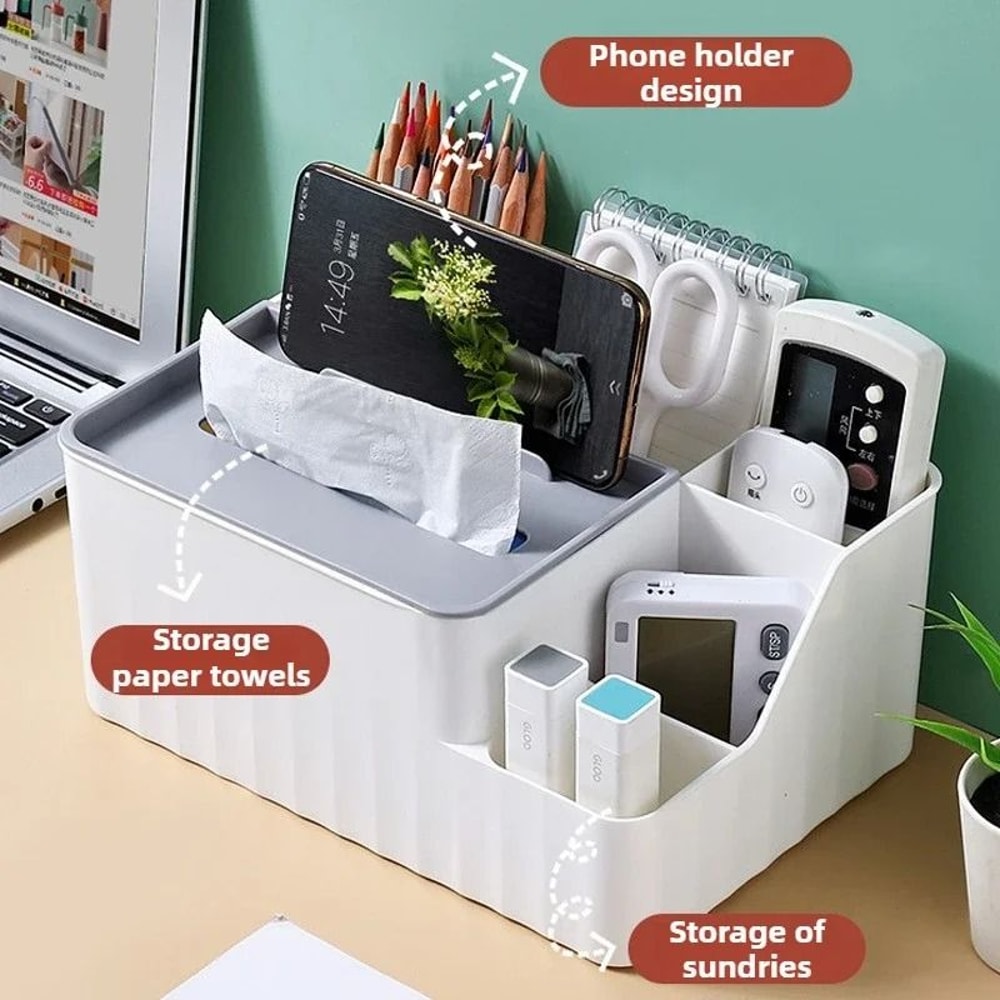 Multifunctional Desktop Tissue Storage Box With Remote Organizer 9