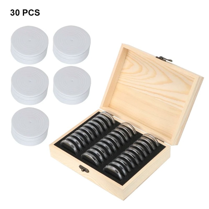 Premium Wooden Coin Storage Box With Adjustable Capsules And Display Case 2