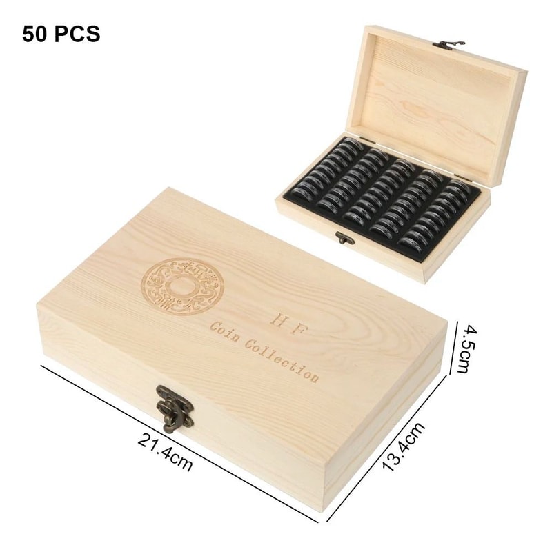Premium Wooden Coin Storage Box With Adjustable Capsules And Display Case 6