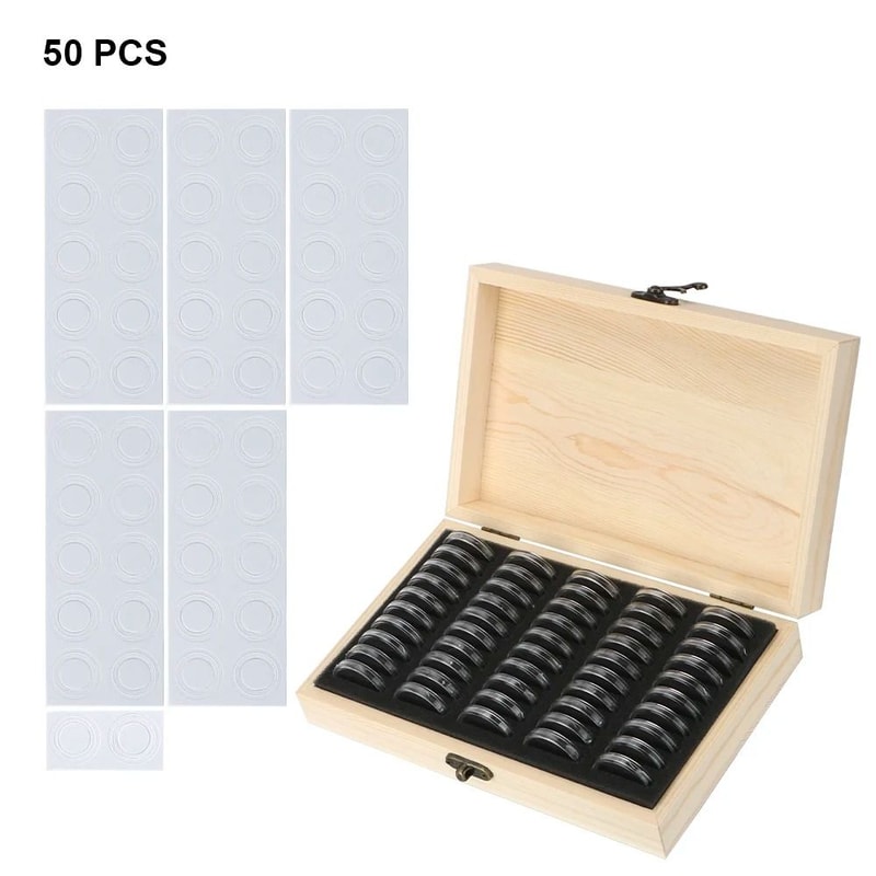 Premium Wooden Coin Storage Box With Adjustable Capsules And Display Case 3