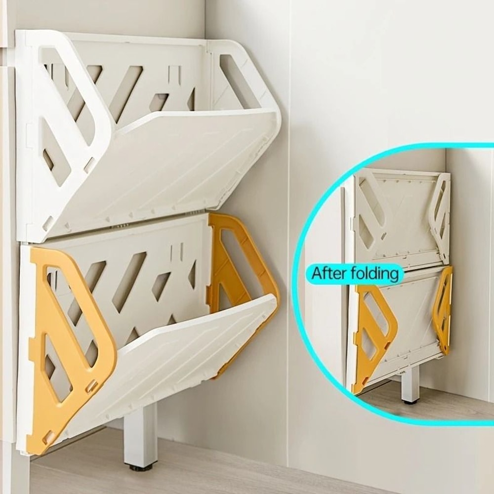 Wall Mounted Foldable Shoe Rack With Hidden Storage Shelf 8