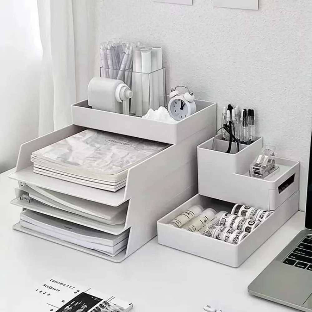 Multi Layer Desktop File Storage Rack With Drawer Organizer 4
