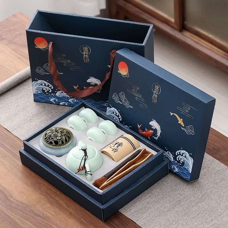 Traditional Kungfu Tea Set With Sandalwood Stove And Incense Burner Gift Box 4