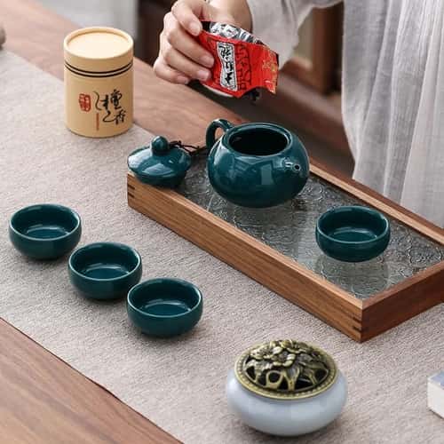 Traditional Kungfu Tea Set with Sandalwood Stove and Incense Burner Gift Box