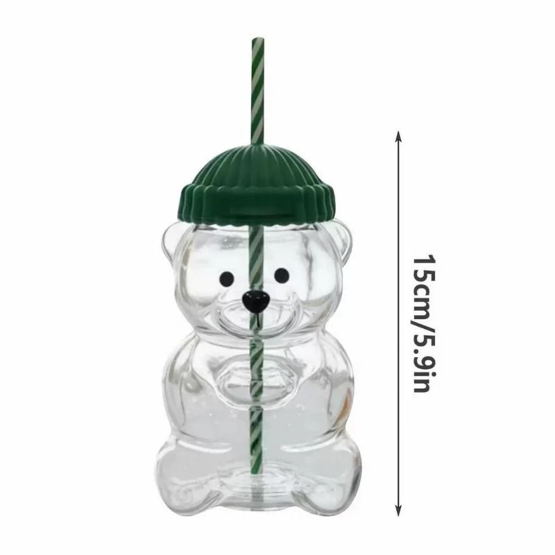 500ml Cute Bear Shaped Coffee Mug Glass Cup With Straw 1