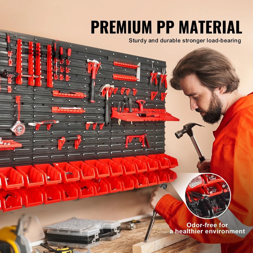 SucceBuy Wall Mounted Storage Bins Garage Parts Organizer With Panels And Hooks 6